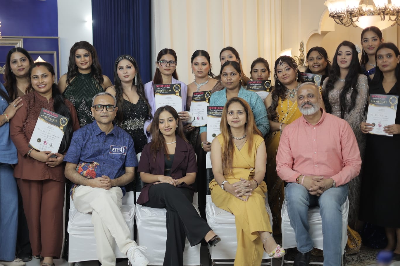 A Shared Triumph: Designers, models, and makeup artists celebrate the culmination of the intensive practical evaluation round at Inderpuri studio.